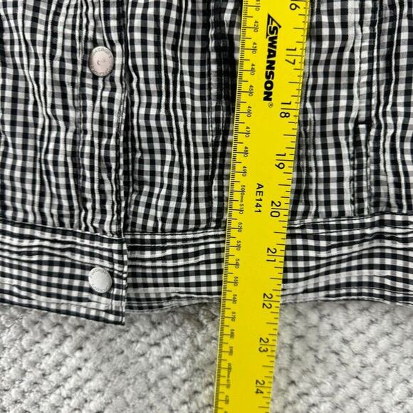 Foxcroft Jacket Women S Crinkled 3D Black White Gingham Checked Snap Button - Picture 11 of 14